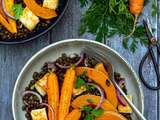 Salade de lentilles à la butternut et carottes rôties et halloumi