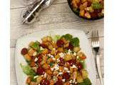 Salade de pommes de terre rôties, chorizo, poulet et chèvre