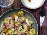 Salade tiède aux pommes de terre, endive, bacon et cancoillotte