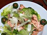 Salade avec du saumon et des Nergi pour un déjeuner sur le pouce
