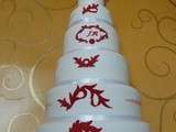 Wedding cake, 6 étages en blanc et rouge