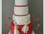 Wedding cake blanc et rouge pour Christelle et Sandrine