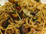 Spaghettis ail, piment & courgette