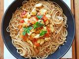 Spaghettis complets, sauce tomate & poulet au basilic