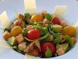 Salade roquette poulet mariné thym citron avocat tomate