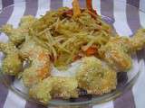 Crevettes panées et vermicelles de riz aux légumes