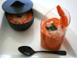 Verrine: crème de poivrons grillés aux crevettes