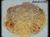 Spaghetti aux crevettes et graines germées