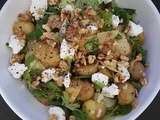 Salade de grenailles à la pomme, chèvre, noix avec une salade mixte au miel