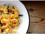 Spaghetti aux crevettes citronnées et poireaux
