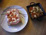 Tartine au pistou, jambon, tomates cerises et mozza accompagnée d’une compotée de légumes