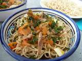 Soupe de Ramen au Poulet, curry vert carottes et chanterelles