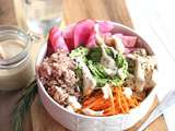 Poke bowl veggie, riz rose et pickles de légumes