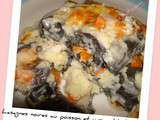 Lasagnes noires au poisson et petits légumes - Lasaña negra con pescado y verduritas