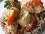 Crevettes et noix de Saint Jacques à la crème d’échalote et poivre vert