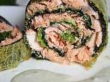Papillote de saumon au chou vert, sauce au roquefort