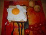 Oeuf au plat sur lit de pain de mie