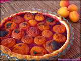 Tarte aux abricots sur lit d'extrait de mûres