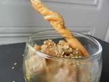 Verrine d'artichaut et foie gras et sa vinaigrette au miel et piment d'espelette