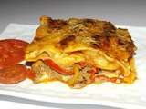 Lasagnes aux tomates, poivrons, chorizo et Ossau-Iraty