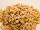 Pâtes cabillaud, pois chiches et ciboulette