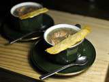 Café gourmand façon entremet : Velouté de trompettes, viroles de foie gras, langue de parmesan