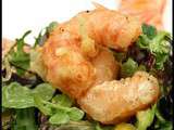 Tempura de gambas et saumon grillé à la vanille