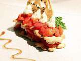 Crème d'artichaut Papillon,compotée de tomates et tuile au sésame noir