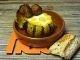 Oeufs-cocotte, crème de patidoux et leurs boulettes de rillettes croustillantes
