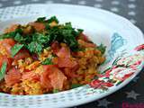 Curry de lentilles corail (Dahl) au saumon fumé d’Akash