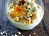 Panna Cotta d'asperges , crumble au parmesan & oeuf mollet