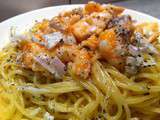 Spaghetti Saumon et Crevette sauce basilic