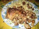 Cuisse de poulet mascarpone, petits oignons et champignons