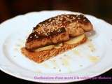 Foie gras poêlé sur pain d'épice, citron confit et sésame grillé, réduction de porto au miel