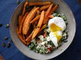 Bowl chou kale & quinoa – Patates douces rôties et oeuf poché