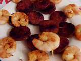 Apéritif dinatoire #68 - Minis brochettes de chorizo et crevettes à la plancha