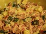 Poêlée de courgettes, champignons et lardons avec sauce moutarde miel