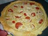 Quiche aux asperges blanches et tomates sur une crème de thon moutardée
