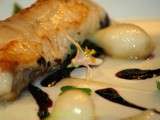 Lotte aux cébettes, purée d'oignons doux des Cévennes et au cassis... La lotte du prophète Sulpice