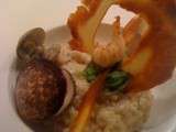 Risotto aux coquillages et crustacés et sa tuile de parmesan