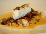Roulé de turbot farci au choux vert à la vapeur, girolles et coques avec son beurre blanc au cidre... Demain je m'y mets
