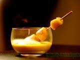 Velouté de patates douces et carottes au Saint-Jacques et émulsion au lait de coco... Duel pour une soupe
