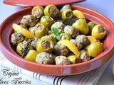Tajine zitoune, olives farcies à la viande et boulettes de viande hachèe طاجين زيتون باللحم
