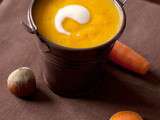 Velouté de potiron, carottes, pommes de terre et noisettes
