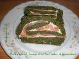 Roule d'epinard, fromage ail et fines herbes et saumon fume