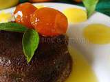 Mi-cuit au chocolat, sauce à l’orange et kumquats confits… un dessert gourmand