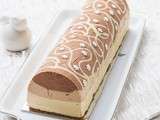 Bûche Gourmande 4 Chocolats! Mousses Caraïbe, Caramélia & Dulcey, Dentelle Ivoire