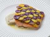 Pavés de Truite en écaille de Vitelotte & Purée de Topinambours