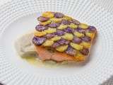 Truite en écaille de Vitelotte & Rattes, Purée de Topinambours
