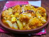 Brouklou maghmoum tawm felfel bel batata - chou-fleur aux pommes de terre sauce piquante a l'ail aux oeufs a l'etouffee